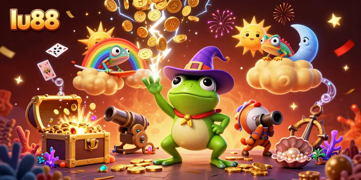 Experience the excitement at lu88 with vibrant characters creating a whirlwind of coins and games.