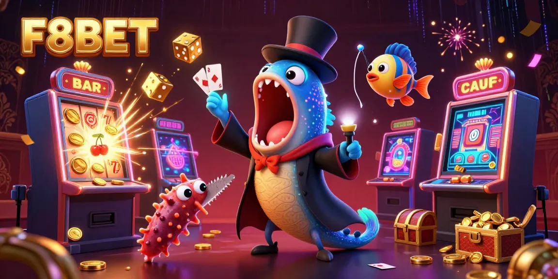Experience magic with F8BET's vibrant underwater casino themed illustration featuring enchanting characters and dynamic elements.