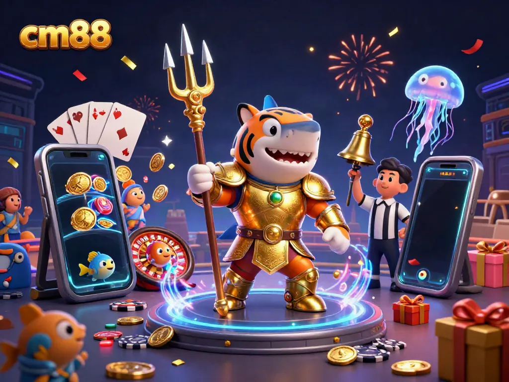 Experience thrilling action at cm88 with a tiger shark in gladiator armor and casino games.