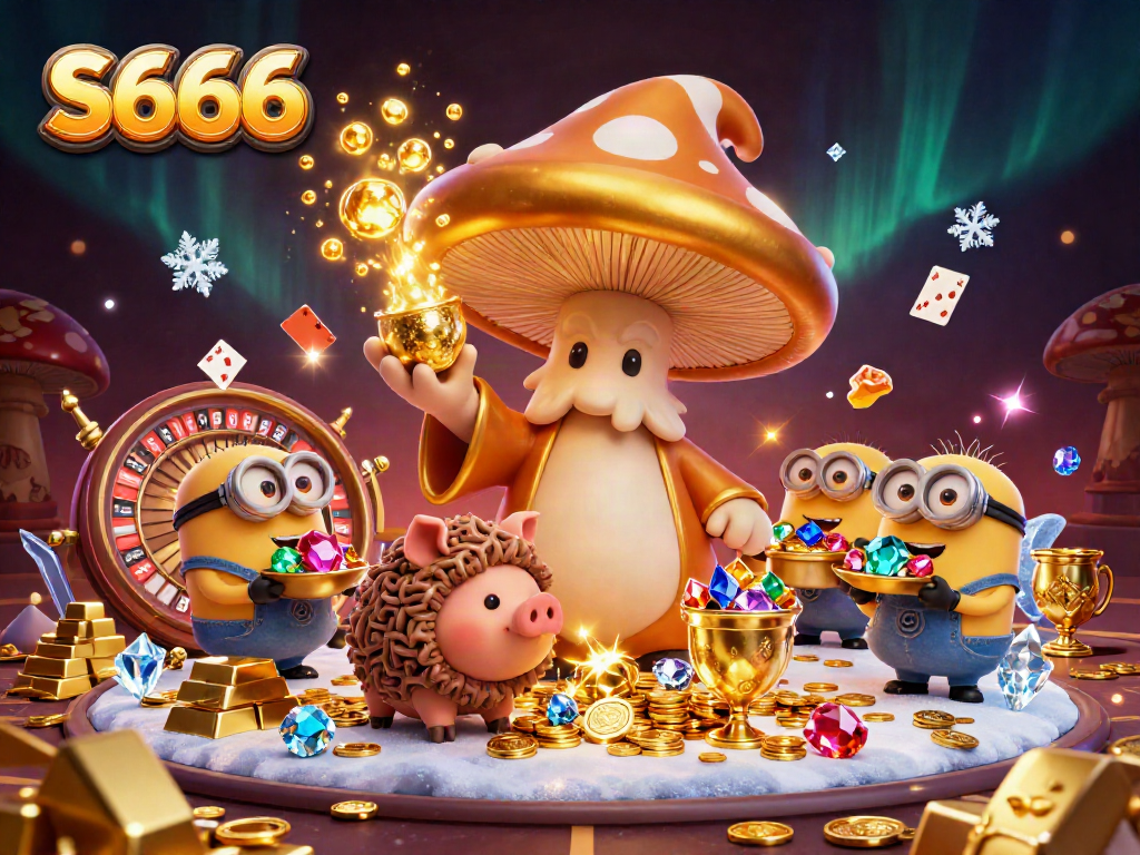 Play live casino games at S666 with vibrant characters turning everything to gold in a magical scene.
