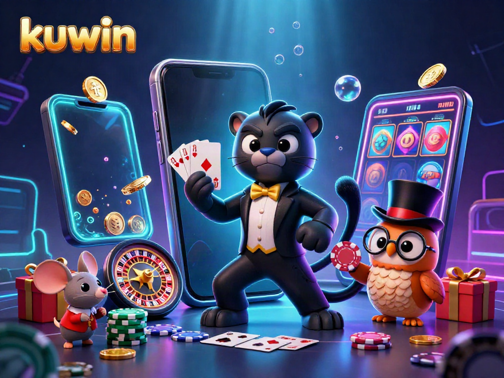 Experience the excitement of kuwin with a stylish panther dealing cards and colorful gaming elements.