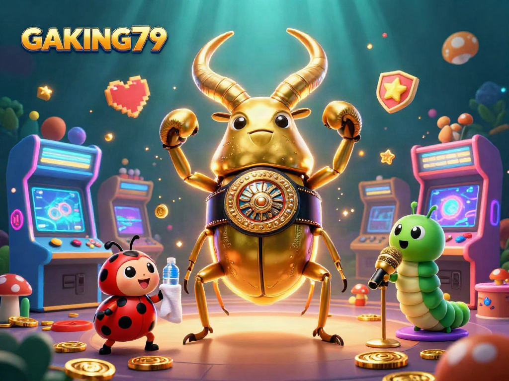 Engage with GAKING79's exhilarating cockfighting action, featuring vibrant characters and dynamic casino elements.