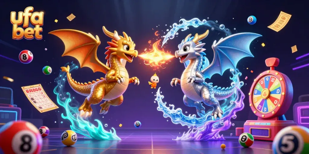 Experience the excitement of ufa bet with twin dragons and vibrant gambling elements.