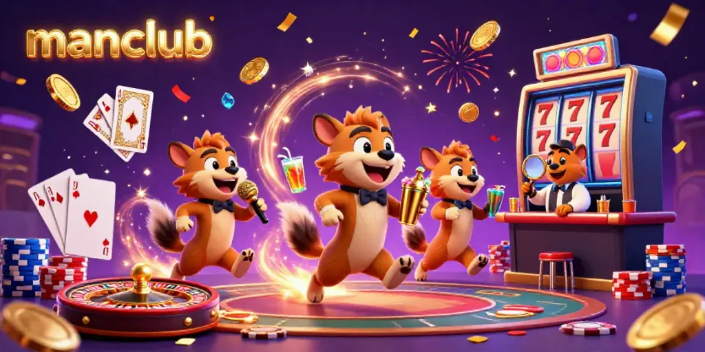 Experience the excitement of manclub as hyenas run a lively casino, featuring colorful drinks and shiny jackpots.