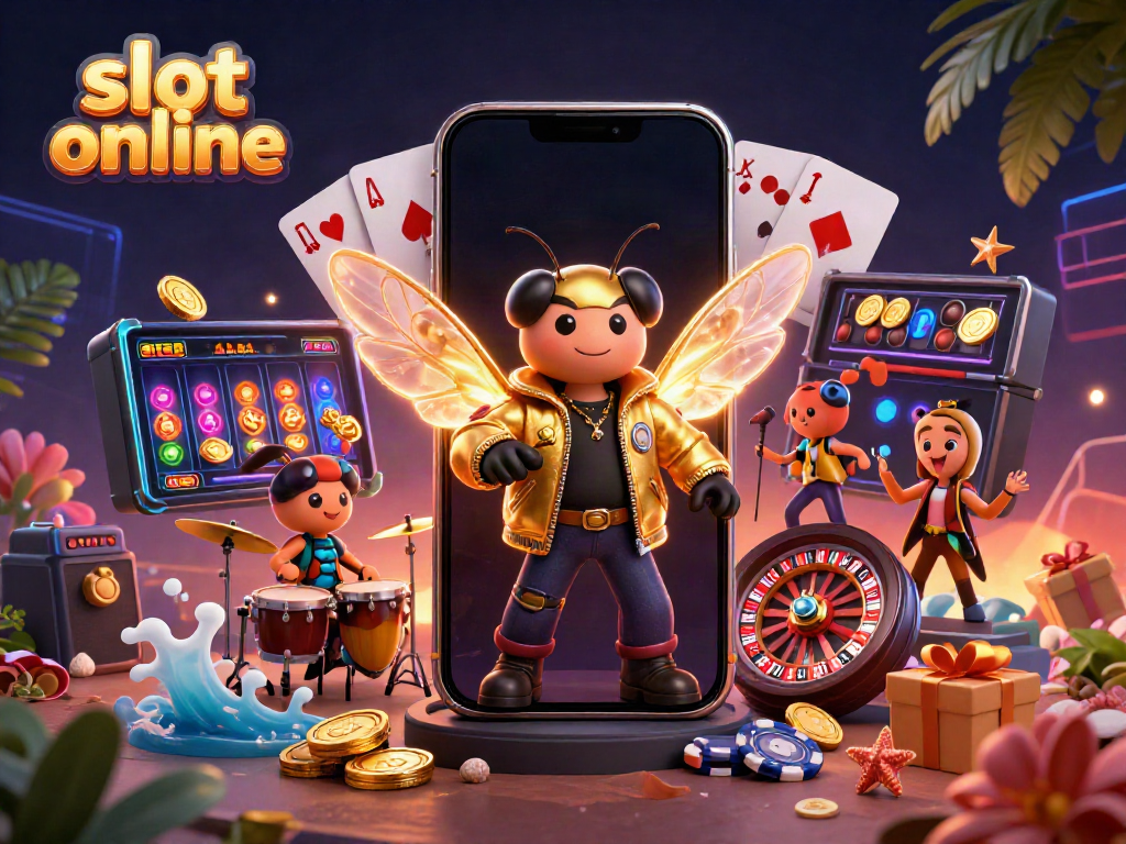 Engage with slot online action in a vibrant casino scene with energetic characters and game elements.