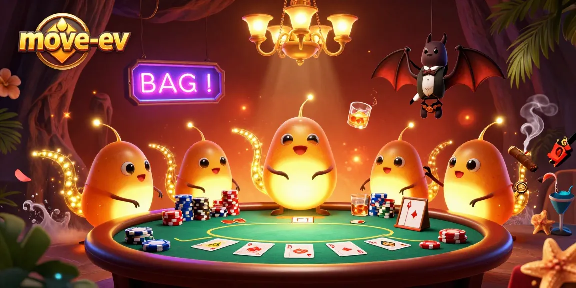 Enjoy the thrilling lighting of move-ev's casino scene with glowworms and a bat dealer.