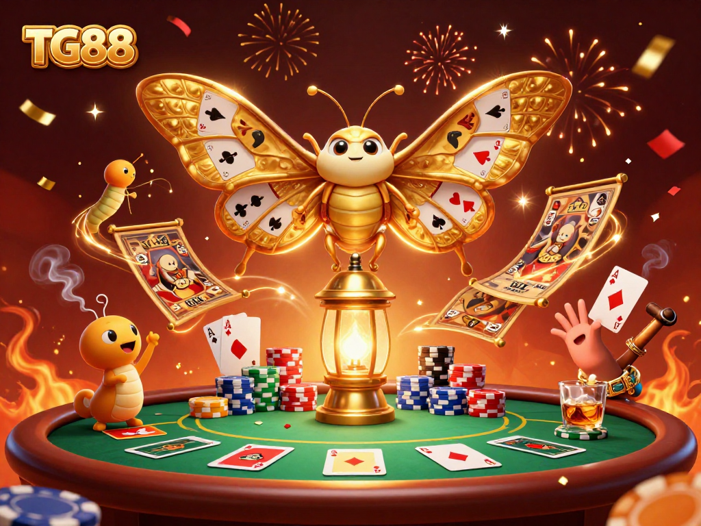 Experience thrilling poker action at TG88 with vibrant casino elements in a magical scene.