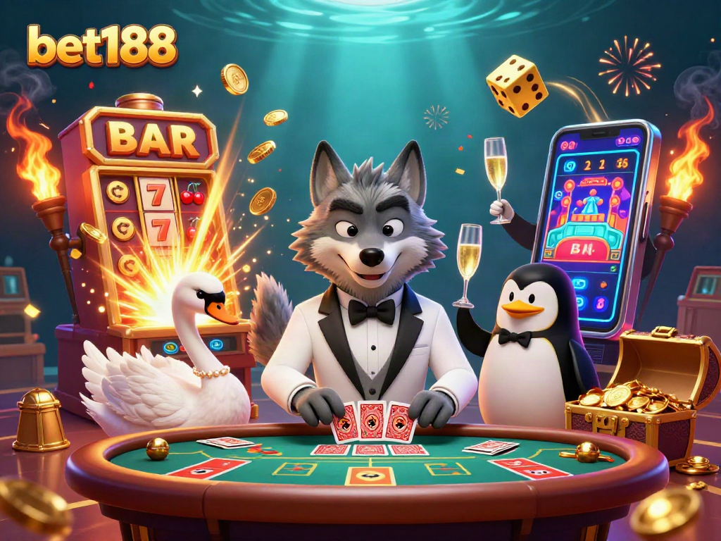 Play exciting casino games with bet188 in this vivid illustration showcasing dynamic characters and elements.