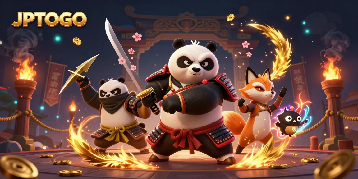 Experience thrilling gaming with JPTOTO in this vibrant 3D casino illustration showcasing action-packed characters.