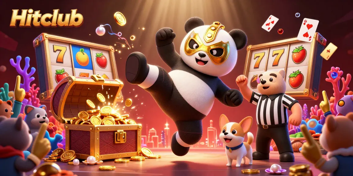 Hitclub showcases exciting gameplay with a wrestler panda and dynamic casino elements, creating gripping action.