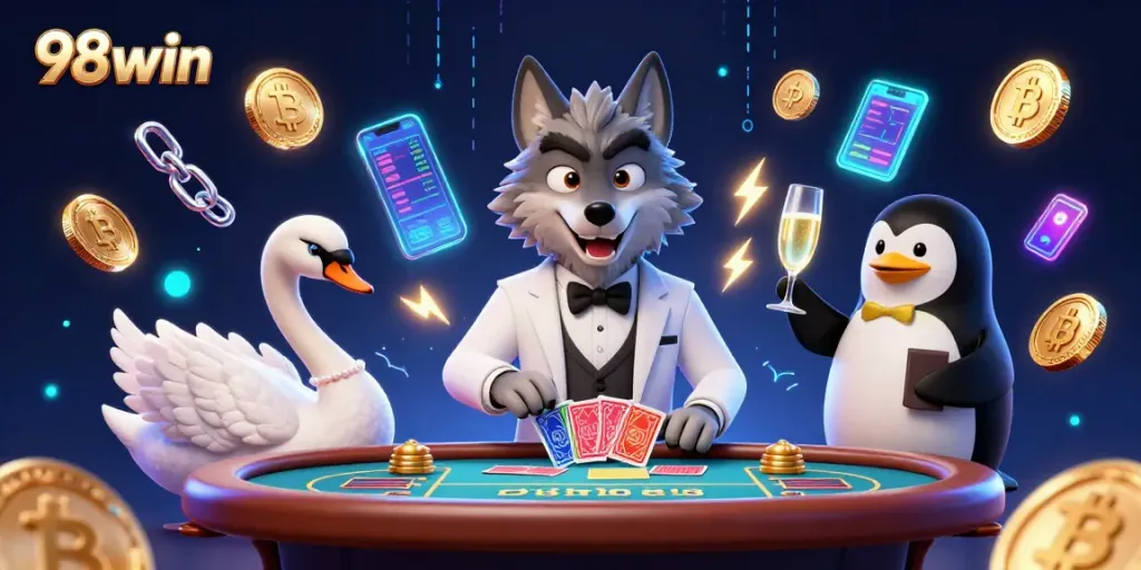 Experience thrilling gameplay at 98win as the wolf plays baccarat with glamour and style!