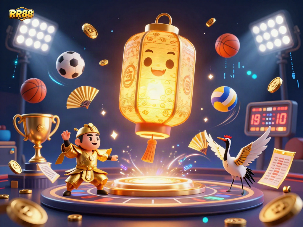 Catch the excitement at RR88 casino with dynamic sports betting action and golden lanterns.