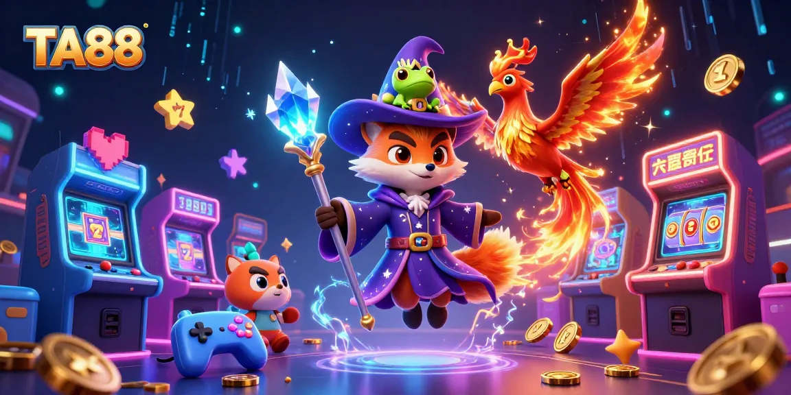 Experience the magic of TA88 with a fantasy-themed, vibrant casino illustration featuring a wizard and phoenix.