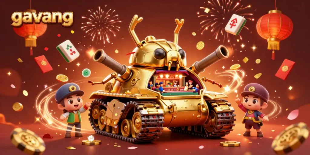 Experience the thrill of gavang in a lively miniature casino scene with golden elements and confetti shower.