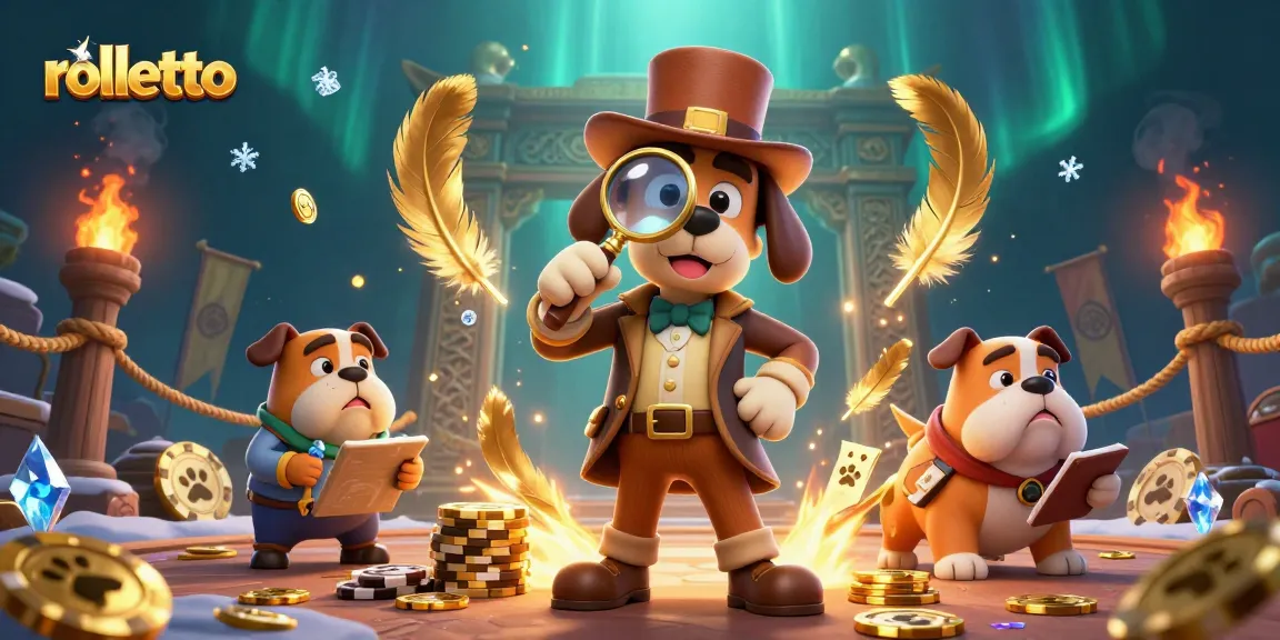 Analyze rolletto's gaming features with a cartoon detective and clues to winning strategies.