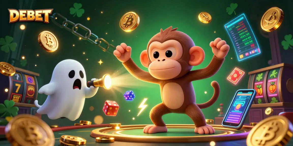 Experience the thrill of DEBET with a spooky casino scene featuring playful ghostly characters.