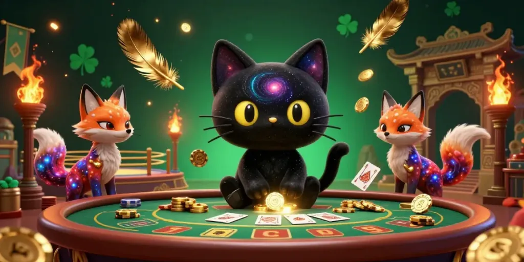 Engage in thrilling gameplay at c168 casino, where the black hole cat and colorful nebula fox invite you to win big!