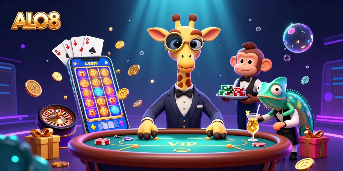 Experience thrilling wins at ALO8 casino with lively characters and exciting game elements in a vibrant setting.