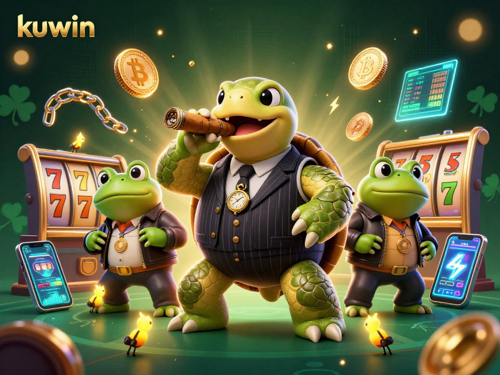 Kuwin players enjoy vibrant gaming with a massive snapping turtle, bullfrog enforcers, and slot machines