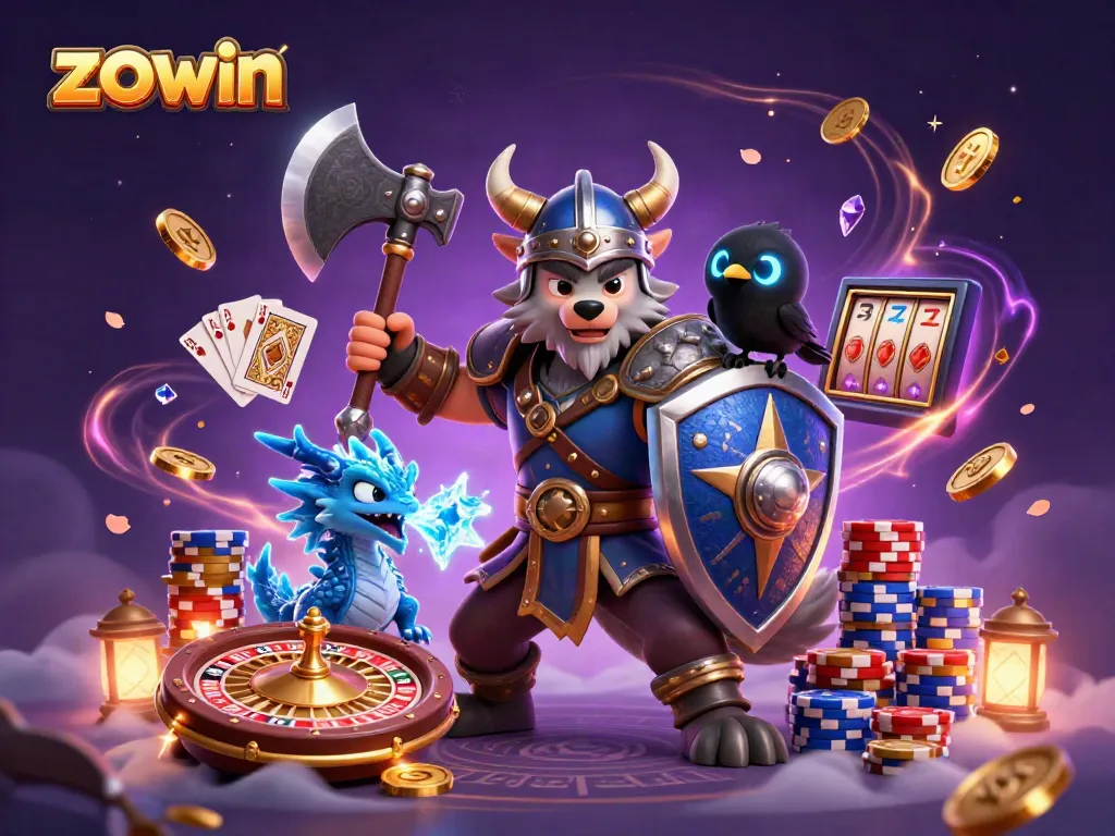 Experience thrilling gameplay with zwin as a Viking warrior and dragon, celebrating casino wins.