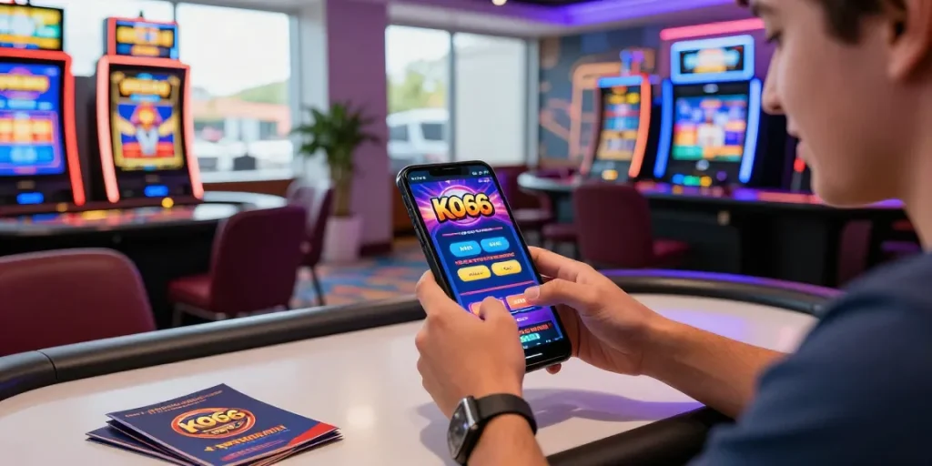 Discover KO66 app promotions in a vibrant casino setting with engaging gaming activities and welcoming atmosphere.