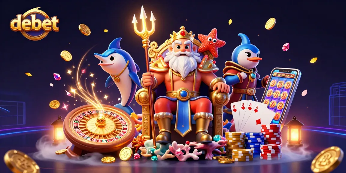 Experience debet-themed excitement with Neptune, coins, and casino elements in a vibrant 3D scene.