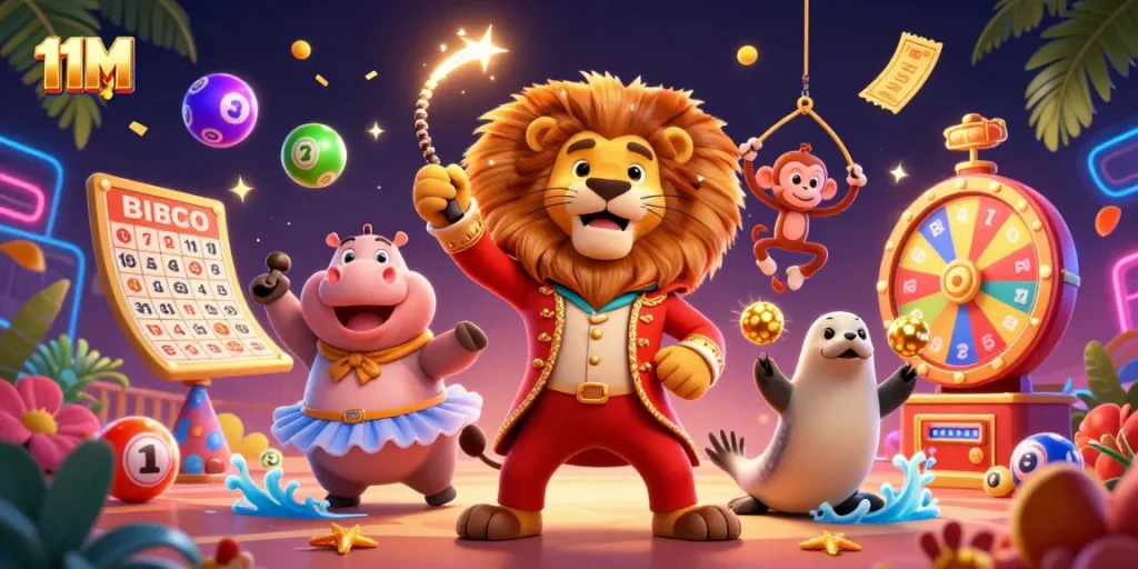 Join the excitement of 11M with vibrant casino characters and lively game elements in a dynamic scene.