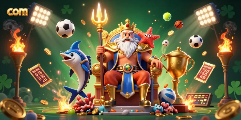 Join the excitement with com sports betting as Neptune and friends celebrate wins in a dynamic casino scene!