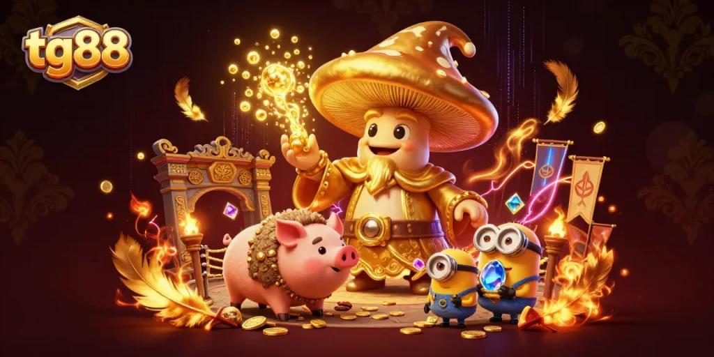 Experience thrilling gaming action at tg88 with a vibrant 3D illustration showcasing an epic casino adventure.