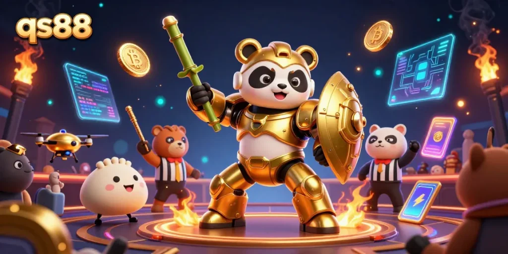 Experience the excitement of qs88 with vibrant gaming elements and animated characters in a lively casino scene.