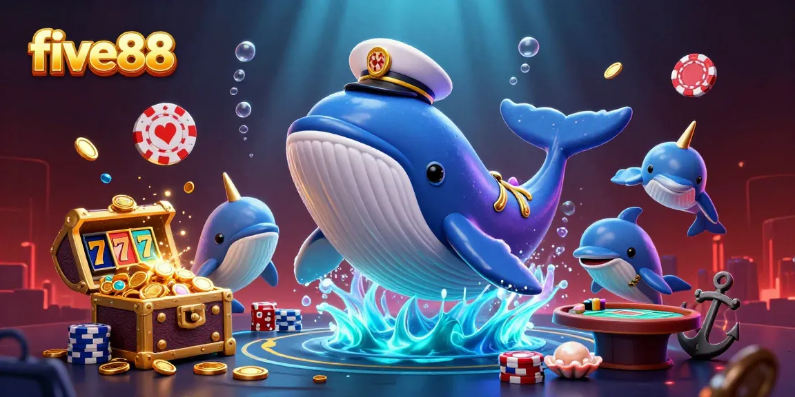 five88 showcases a vibrant casino scene with a whale and playful dolphins, emphasizing gaming thrills.
