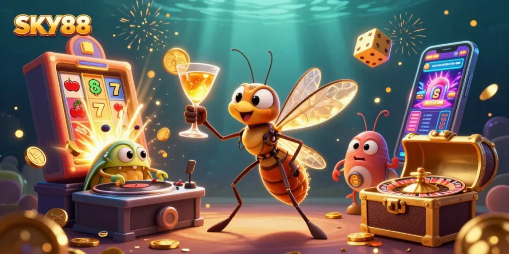 Experience winning thrills with SKY88 through this vibrant casino scene teeming with excitement.