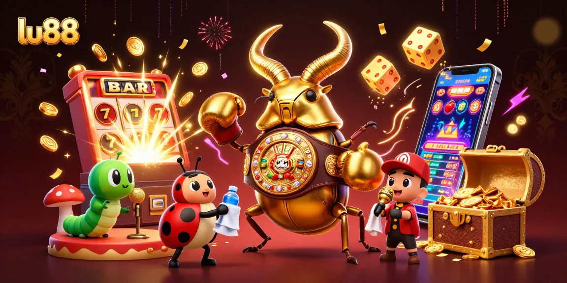 Experience thrilling action with lu88's dynamic casino scene featuring vibrant slots and animated characters.