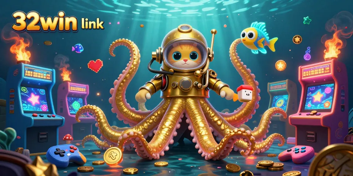 Engage with the thrilling 32win link environment showcasing colorful sea characters amid casino-themed arcade activities.