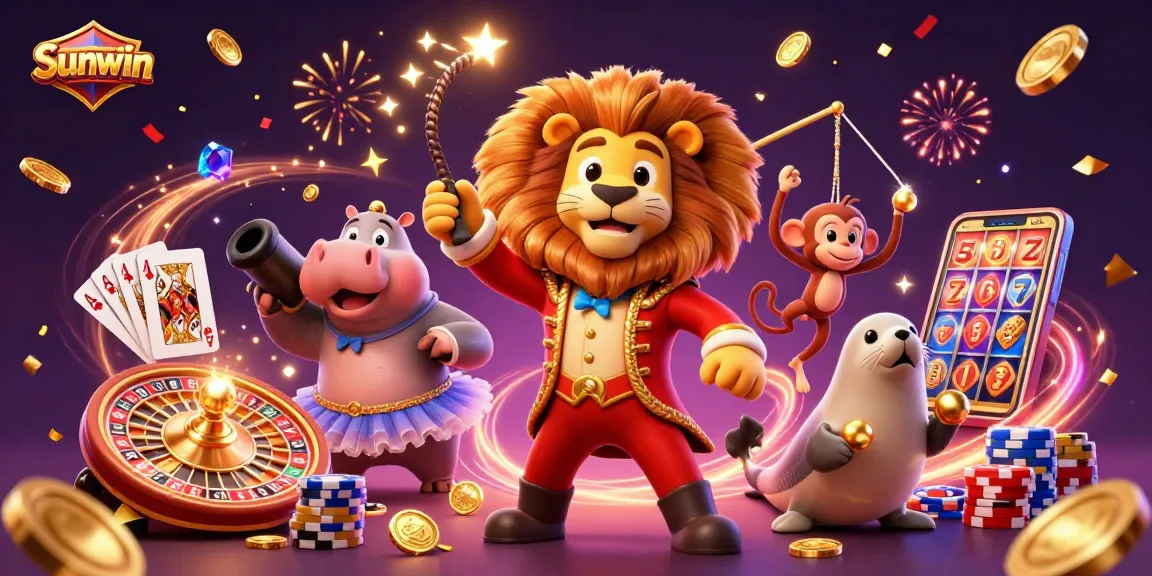 Engage with thrilling Sunwin experiences featuring vibrant casino elements and interactive gaming characters.