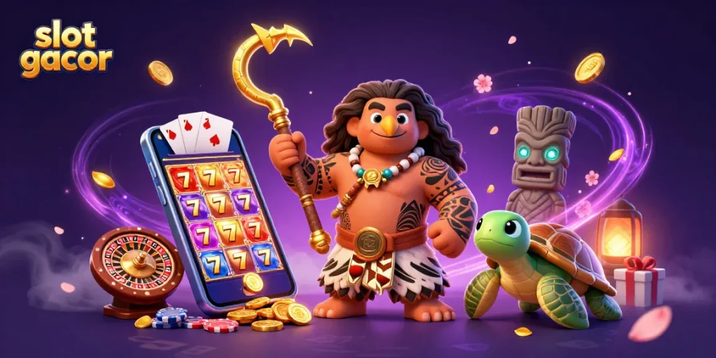 Engage in thrilling slot gacor action with vibrant 3D characters and casino game elements.