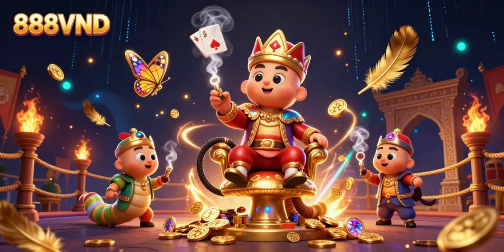 Engage with exciting 888VND casino games featuring a magical, vibrant scene.