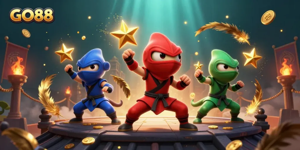 Experience the thrill of gaming at GO88 with a vibrant ninja chameleon casino scene.