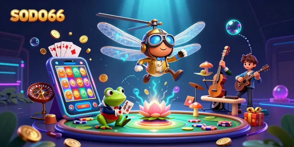 Experience thrilling gaming at SODO66 with dynamic casino elements and vibrant 3D characters.
