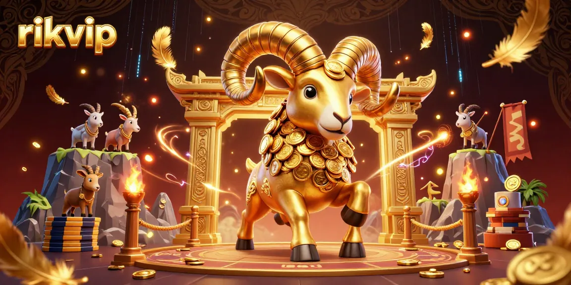 Experience thrilling jackpot excitement with rikvip's dynamic casino atmosphere, featuring a golden ram and vibrant elements.