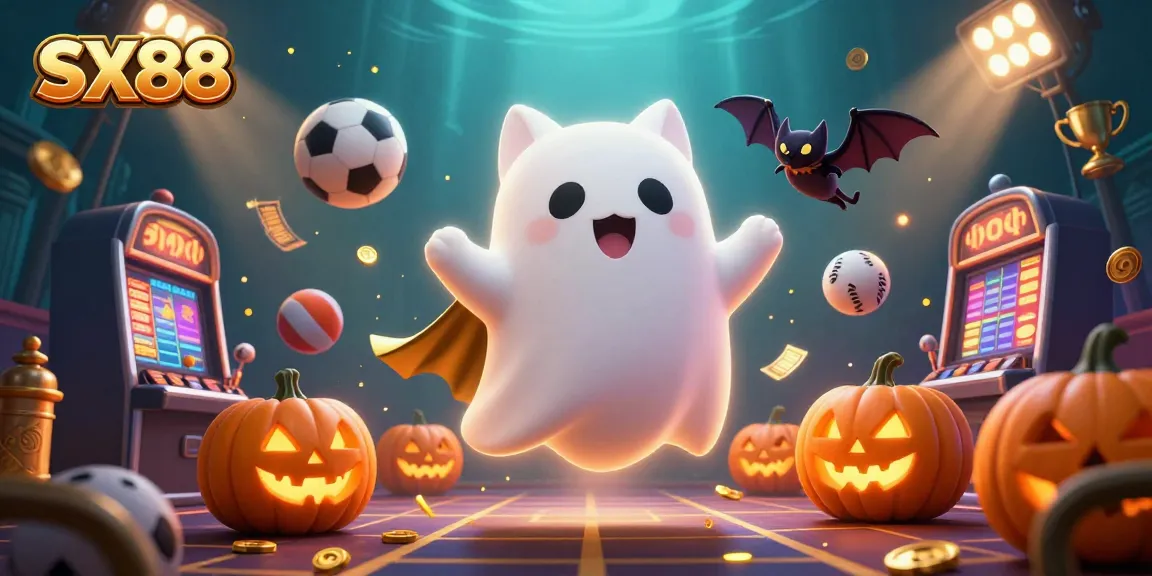 SX88 showcases thrilling casino experiences with a friendly ghost cat and bat companion, inviting players to win big!