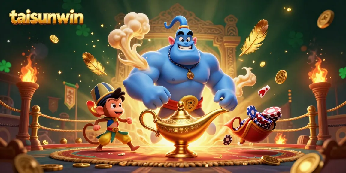 Experience the thrilling ambiance of taisunwin with dynamic characters and casino elements in a vibrant illustration.