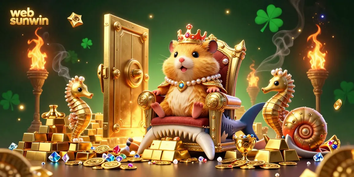 Engage with the excitement of web sunwin in an extravagant casino scene featuring a golden hamster king.
