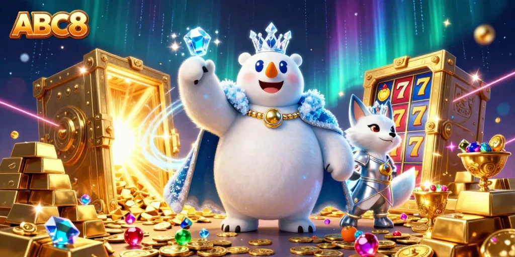 Experience thrilling jackpots and wins at ABC8 with a vibrant casino scene featuring dynamic slot elements.