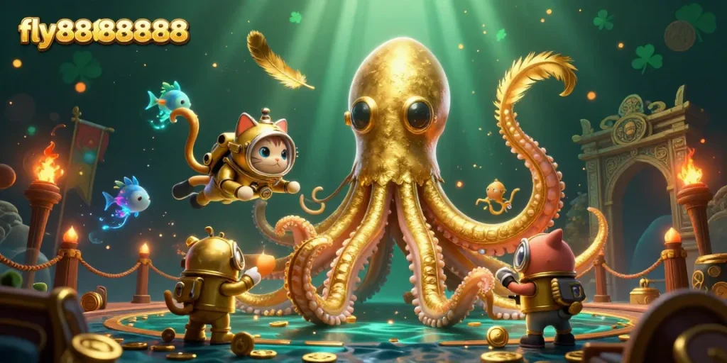 Experience thrilling adventures with fly88888888 as the kraken and diver explore treasure-filled depths.