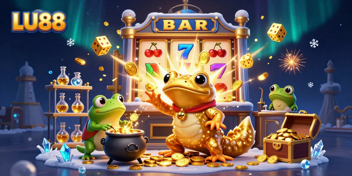 LU88 casino illustration showcasing a golden salamander alchemist and rich jackpot elements.