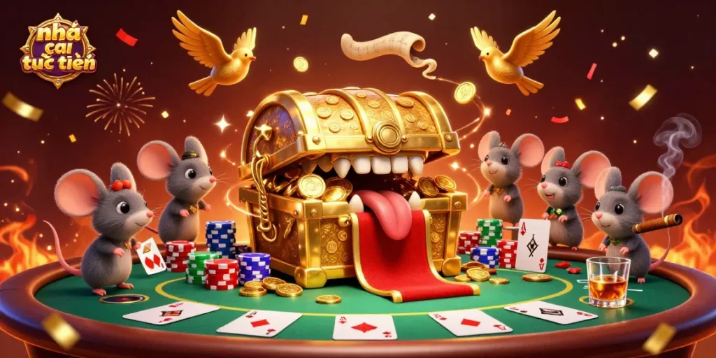 Engage with nhà cái trực tuyến's thrilling elements in this dynamic 3D casino scene.
