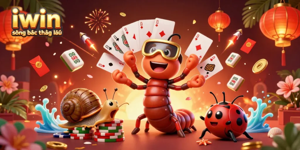 Experience the excitement of iwin sòng bạc thượng lưu with vibrant casino illustrations featuring unique characters and elements.