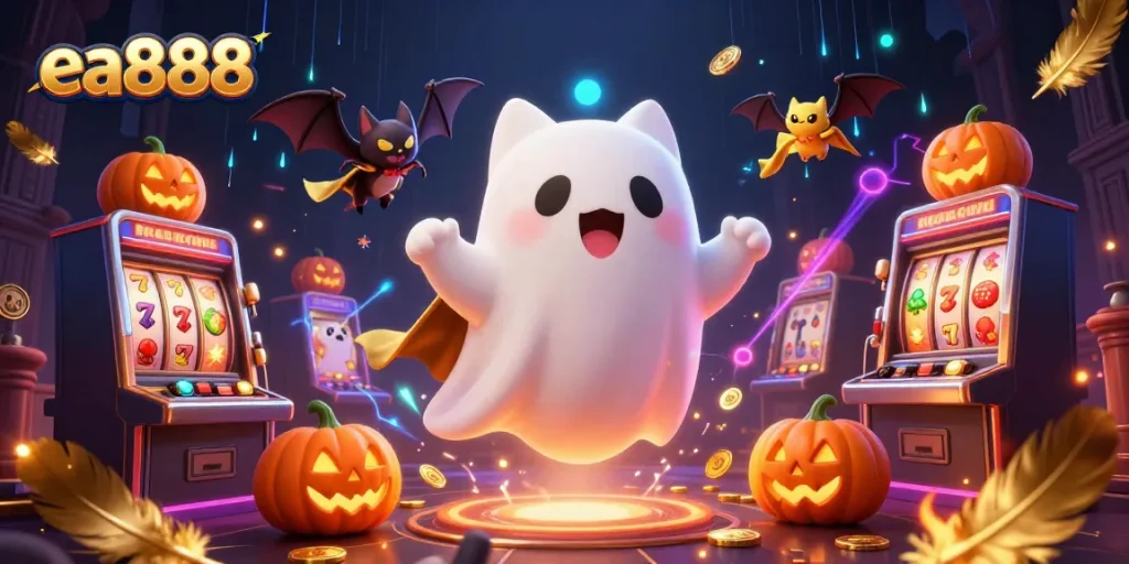 Win big at ea888 with a 3D ghost cat and vampire bat in a haunted casino adventure.