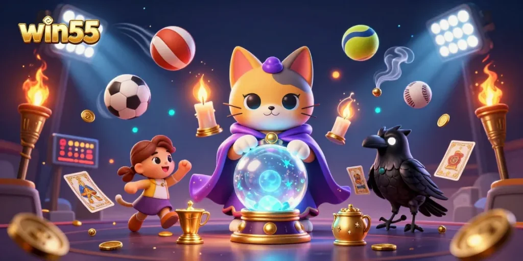 Join the fun at win55, showcasing vibrant 3D characters and exciting sports betting action.